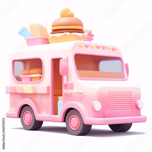 Food truck hot dog, mobile food truck buying food for takeaway during Double Eleven shopping festival concept illustration background