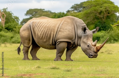 White Rhino grazing.