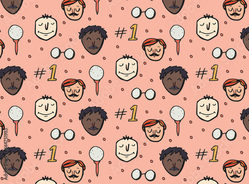 Digital png illustration of heads, 1 numbers and dots repeated on transparent background