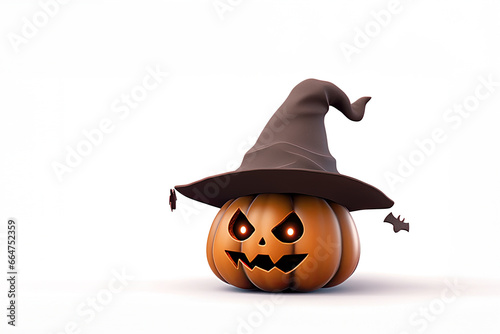 cute scary halloween a pumpkin on isolated white background