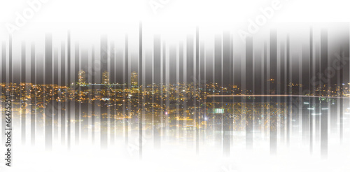 Digital png illustration of digital cityscape at night on transparent background