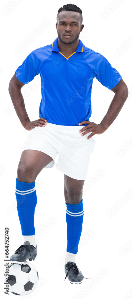 Digital png photo of serious african american football player with ball on transparent background Digital png photo of serious african american football player with ball on transparent background