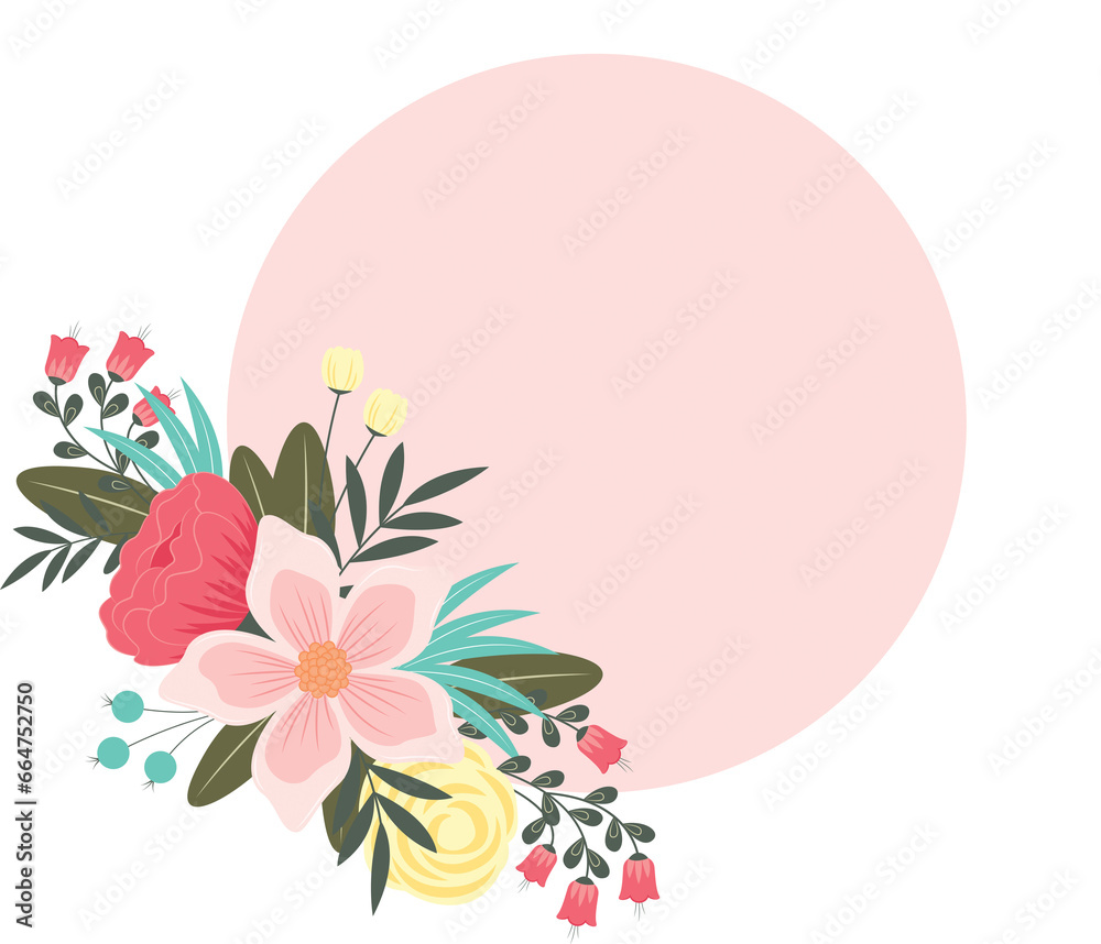 Digital png illustration of beige circle with flowers on transparent background