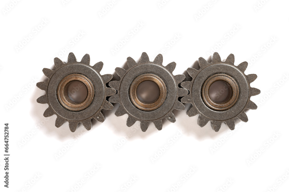 top view gears on a white background top view gears on a white background