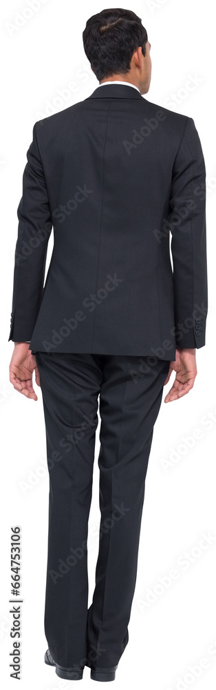 Digital png photo of back view of biracial businessman looking right on transparent background Digital png photo of back view of biracial businessman looking right on transparent background