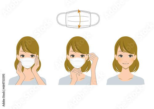 女性　イラスト　マスク　つけ方　北欧
