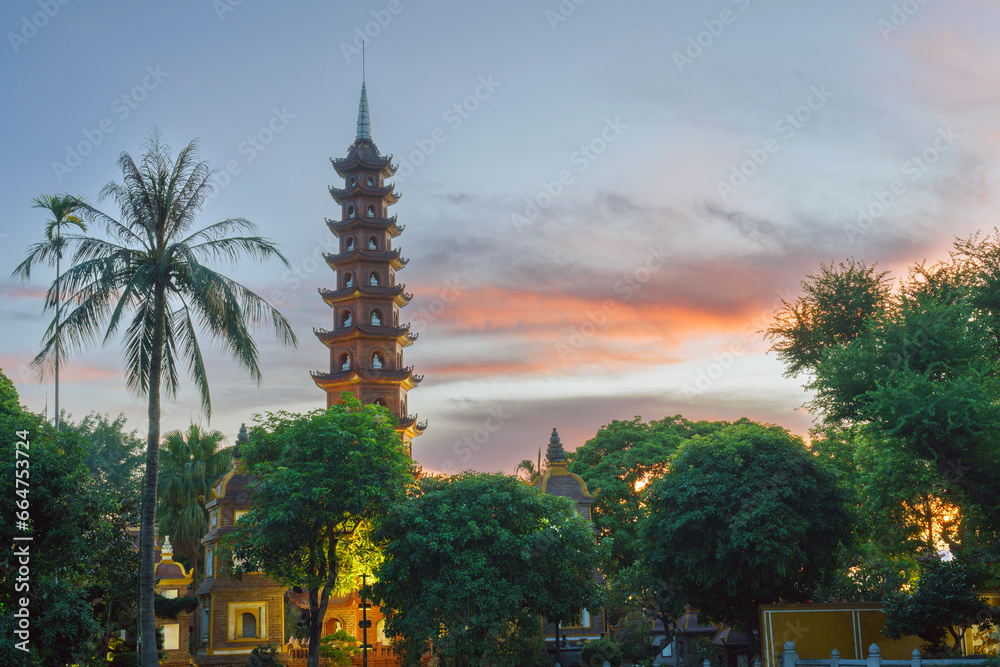 Tower of Tran Quoc temple in Hanoi, Vietnam