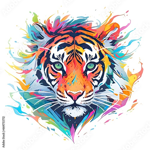 Watercolor tiger head on isolated with white background.
