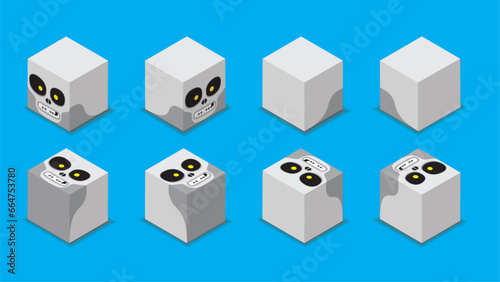 Halloween Character Dice 3D Skull Skeleton Cartoon Vector