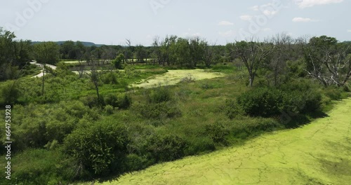 Trempealeau Perrot state park marshland flyover, delicate ecosystem, algae bloom photo