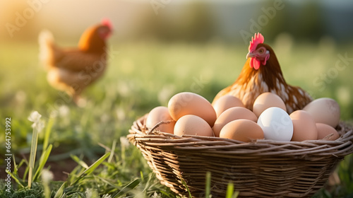 Brown eggs in basket, Fresh Eggs concept