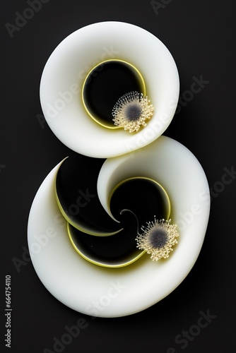 Black and white crescent moon flower with three flower buds