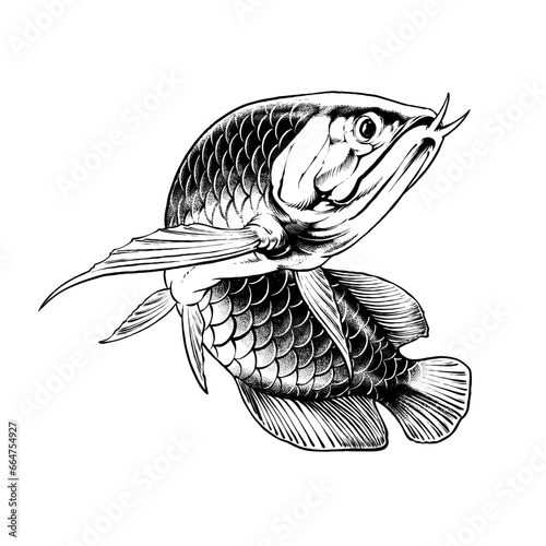 the asian arowana line art premium vector