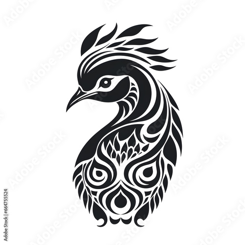 Peacock head celtic tribal tattoo design dark art illustration isolated on white background