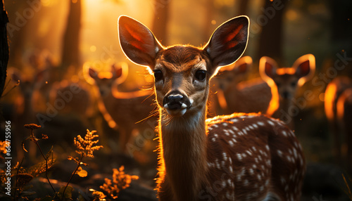 Cute deer in the wild, looking at camera, standing in grass generated by AI