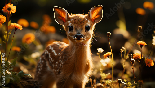 A cute young deer looking at camera in the meadow generated by AI