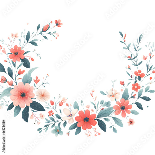 Abstract floral border frame isolated on transparent background 