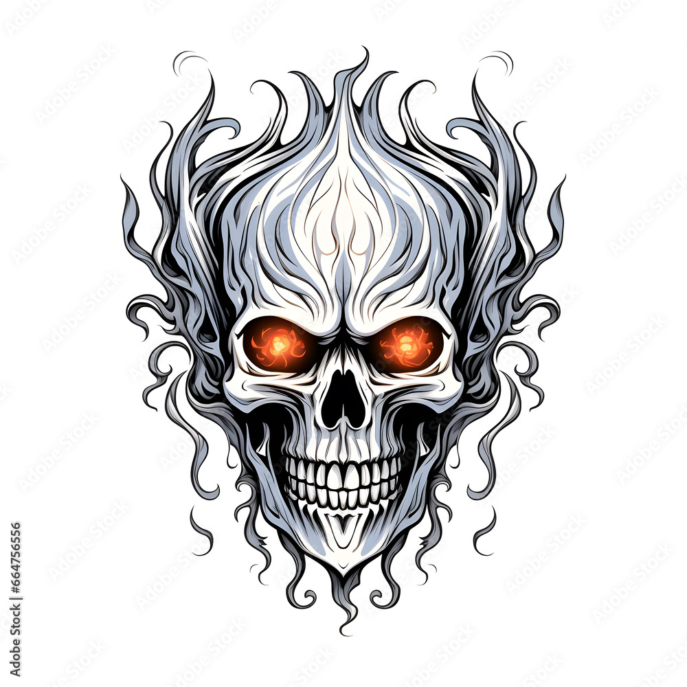 Skull with a ghostly apparition Skull with a ghostly apparition