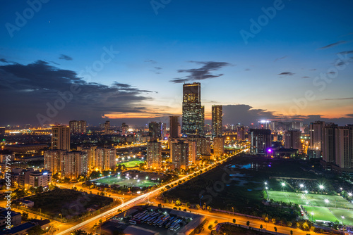 Hanoi city skyline view by twilight period, Pham Hung street, Cau Giay district