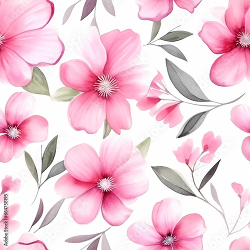 Watercolor seamless pattern of pink flowers. Background  fabric  packaging  wrapper  digital paper