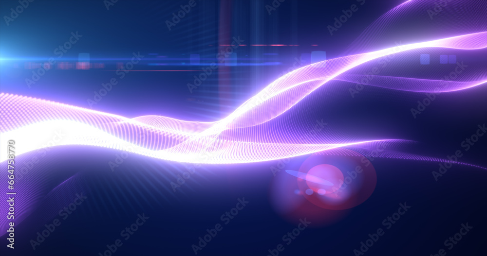 Purple glowing magic waves from energy particles abstract background