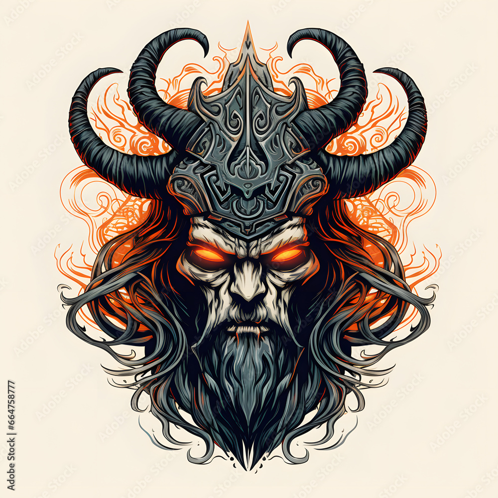 viking head tshirt tattoo design dark art illustration isolated on white
