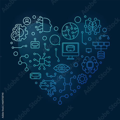 Machine Learning - ML Technology concept blue heart shaped outline banner
