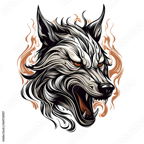 Angry Wolf head tshirt tattoo design dark art illustration isolated on white photo