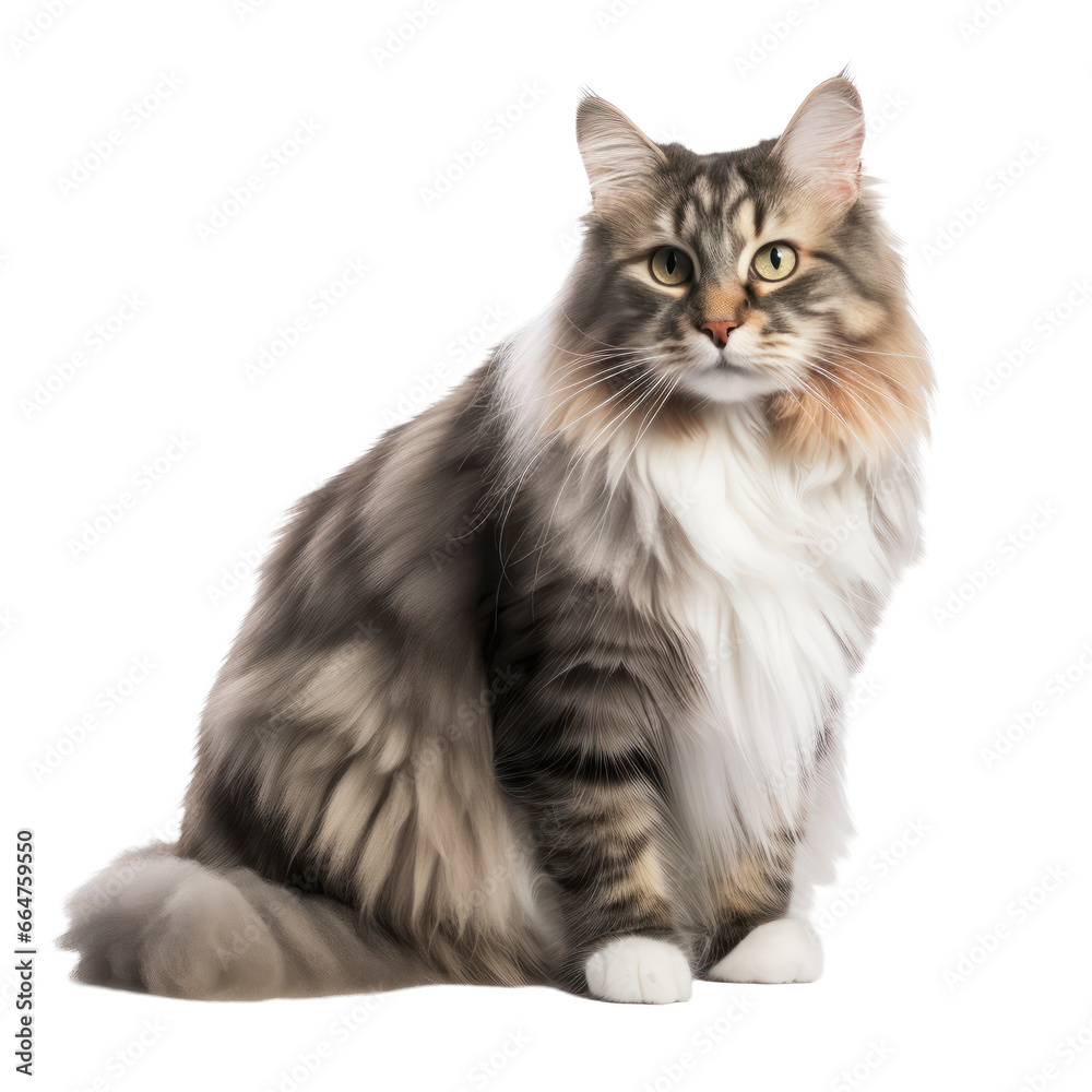 Norwegian Forest cat isolated on transparent background,transparency  - obrazy, fototapety, plakaty 