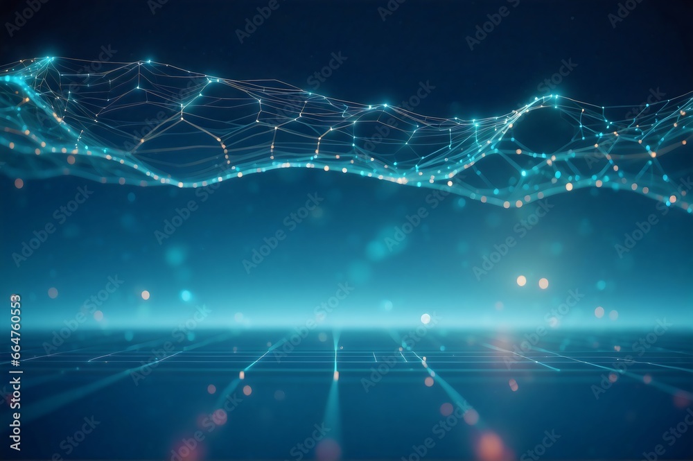 Obraz premium line network with light dot blue background