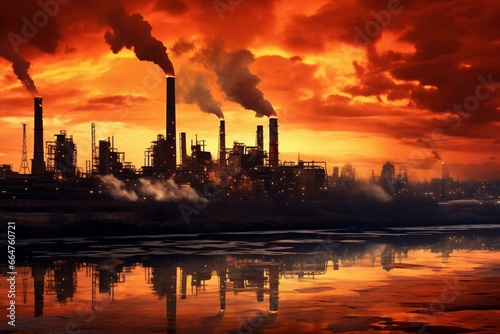 Polluting industrial skyline. Generative AI