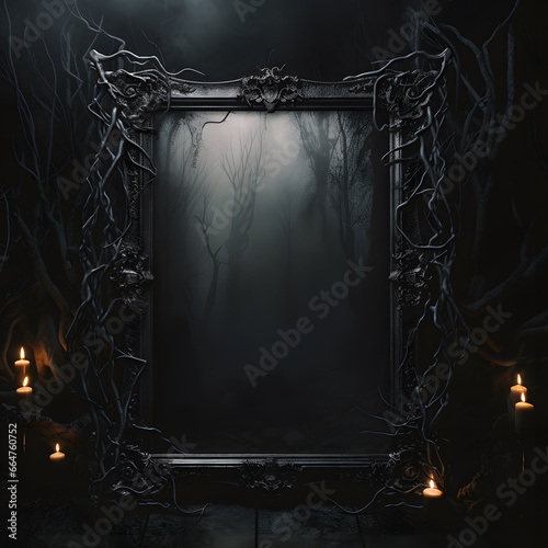 gothic style frame mock up spooky setting and decor dark feel photo