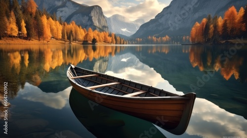Boats on the lake with beautiful autumn landscape. photo