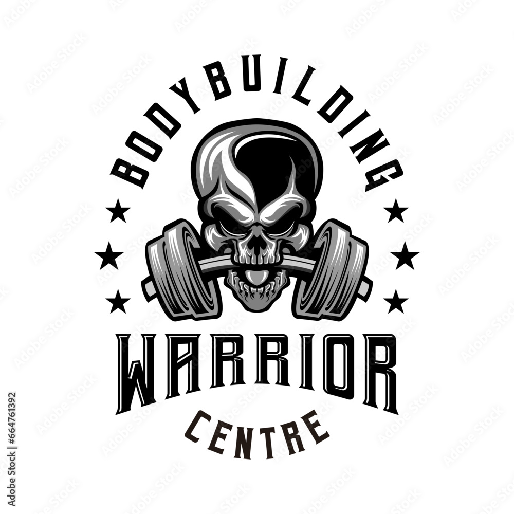 Skull angry gym logo icon symbol black and white vintage template for labels, emblems, badges or design template
