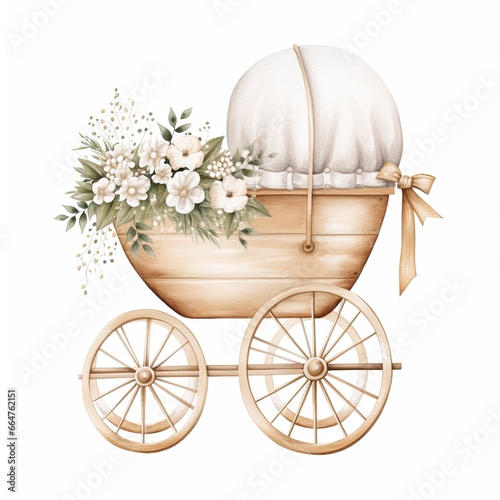 Watercolor Baby carriage Clipart on white background. photo