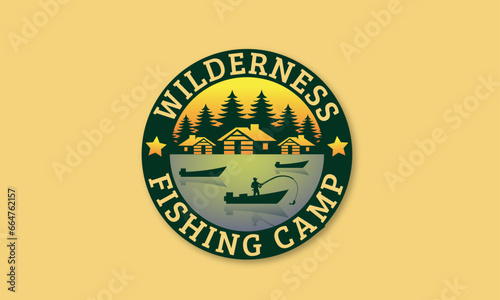 Wilderness Fishing Camp Logo Design Vector Icon Symbol Illustrations. A multifunctional logo that can be used in many fish hunting camp resort business companies and services. It is ready to print.