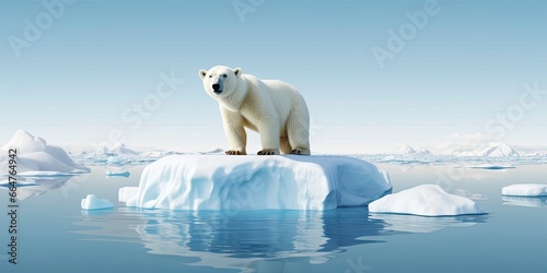 Polar bear on ice floe. Melting iceberg and global warming.