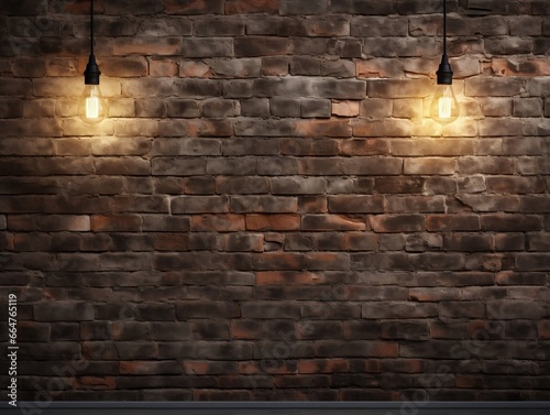 Brick wall background with wall lighting generative ai