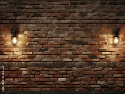 Brick wall background with wall lighting generative ai