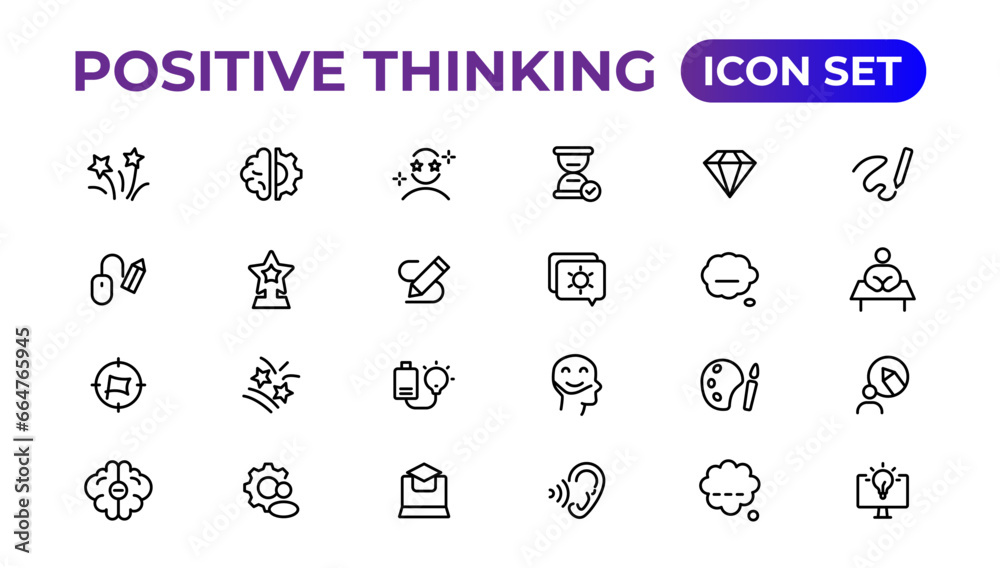 Positive thinking line icons collection.Thin outline icons pack.