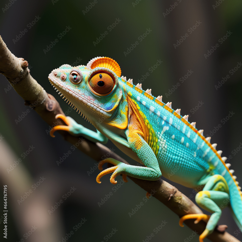 Fototapeta premium chameleon on a branch, generated by AI