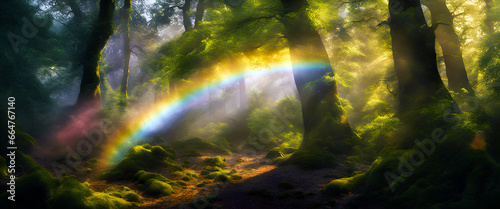 A Magical Woodland Rainbow with creating a radiant glow