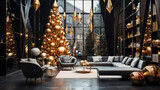 New Year's interior with a Christmas tree