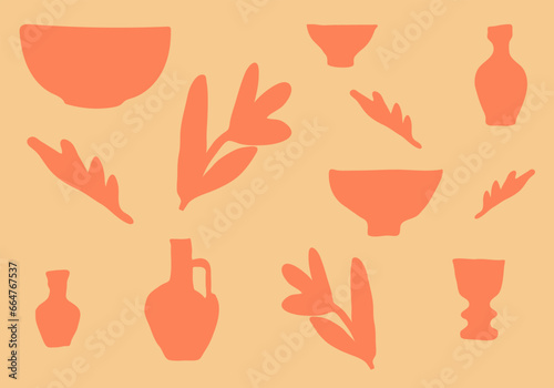 Folk art, handmade ceramic decoration Silhouette Vector Illustration of home decoration