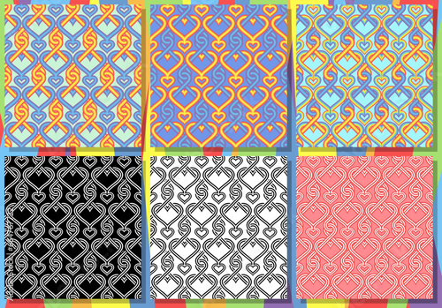Love line wire mesh and colorful couple sweetheart Set of seamless pattern. Vector Valentines collection.