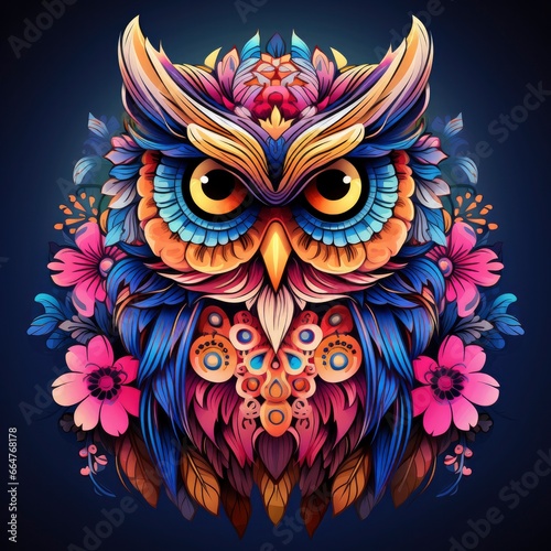 Multicolored mandala owl coloring page for adults. photo