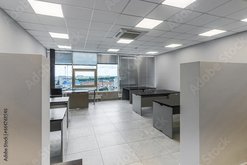 Interior of a modern office with huge panoramic windows  after renovation