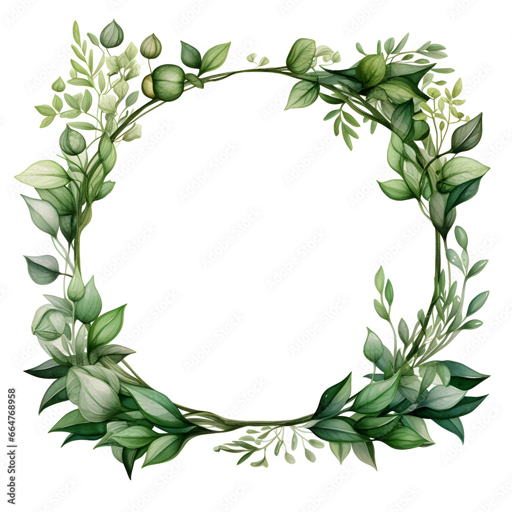 Nature inspired leafy ornament frame isolated on a white background