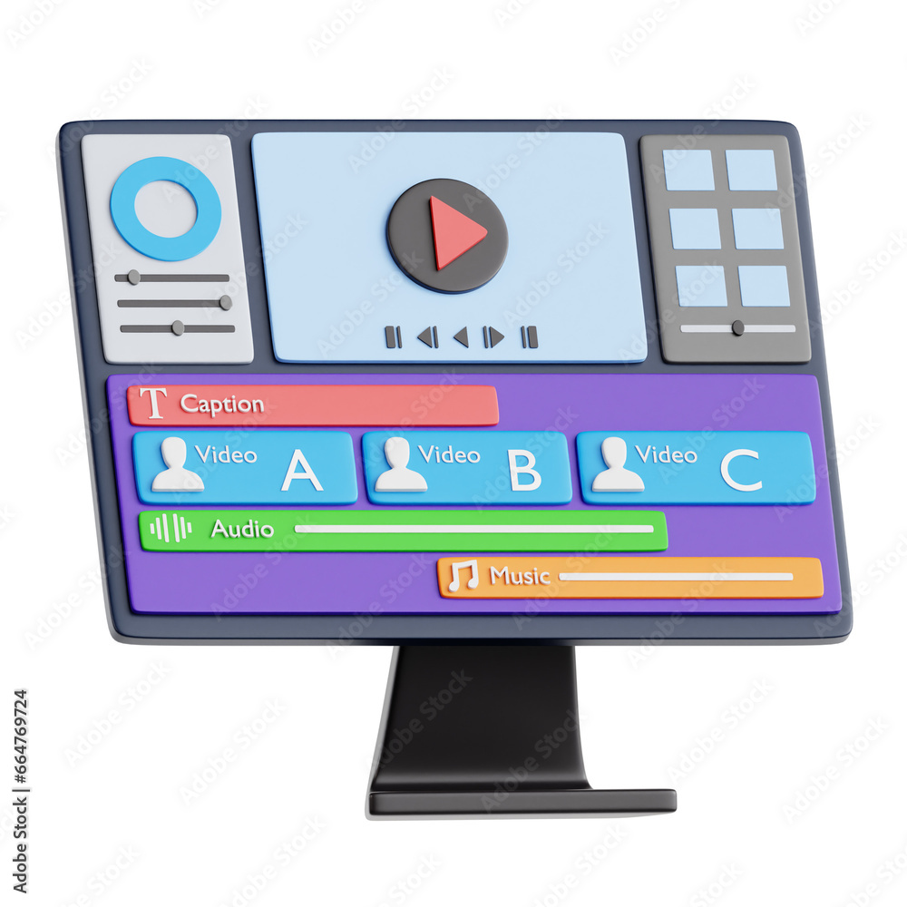 3D Illustration of Timeline Editing in Video Production 3D Illustration of Timeline Editing in Video Production