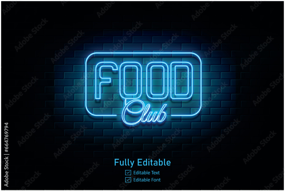 Neon glow and light Cafe and restaurant logo for food club and font style lettering